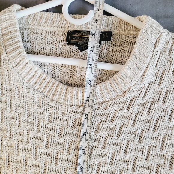 Vintage Eddie Bauer Sweater Mens XL Ivory Beige Fisherman Cable Knit Chunky Prep - Picture 4 of 6